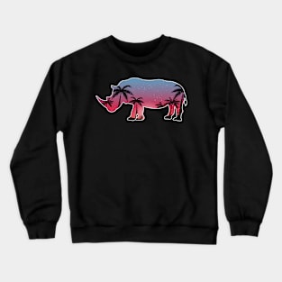 Rhinoceros Beautiful Sunset Beach Palm Tree Crewneck Sweatshirt